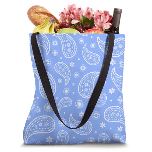 Baby Blue White Paisley Boho Bandana Floral Aesthetic Girly Tote Bag