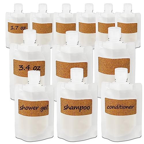 TailaiMei 12 Pieces Travel Pouches for Toiletries, TSA Approved Portable Travel Size, Refillable Stand Up Pouch for Shampoo/Conditioner/Lotion (1.7 &3.4 oz) - size: 12 Pcs 3.4 Ounce