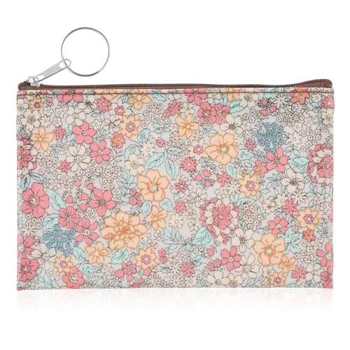 Amabro Small Coin Purse for Women, Boho Wallet Coin Bag with Keychain Zipper Pouch Change Wallet Cash Lipstick Storage(Beige) - color: Beige