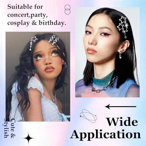 Canitor Y2k Star Hair Clips Cute Kawaii Metal Punk Snap Clips Barrettes for Women Teen Girl Silver Goth Emo 2000s Grunge Rave Kpop Fashion Hair Accessories for Concert Outfit (silver 12pcs) - color: silver 12pcs