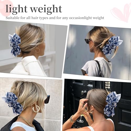 Bow Claw Clips Bow Hair Clips Blue White 1PCS Big Hair Bows for Women Butterfly Styling Large Hair Clips for Thick Hair for Girls Hair Accessories for Teens - color: 1PC-Blue Floral