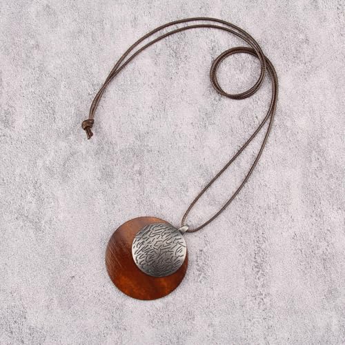 GelConnie Leather Necklaces Turquoise Long Boho Necklaces for Women Brown Chunky Circle Pendant Chocker Necklace Gold Sweater Necklace - style: Boho Brown Necklace