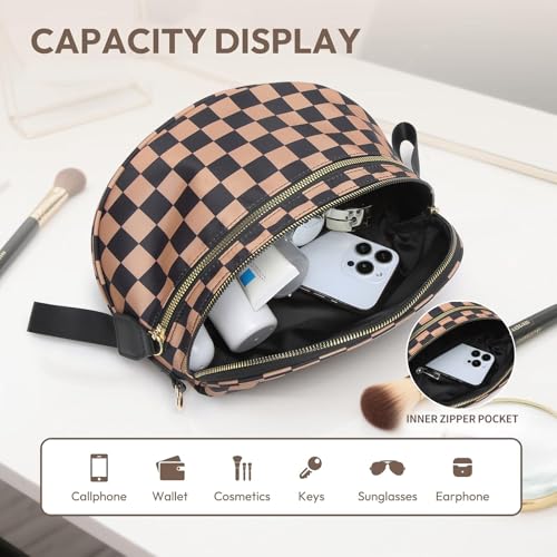 Checkered Crossbody Bag for Women Bum Bag Spacious Nylon Fanny Packs Cross Body Shoulder Purses Bag Handbags - color: Khaki Checkered