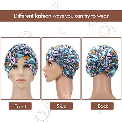 SATINIOR 4 Pieces African Pattern Headwrap Pre-Tied Bonnet Turban Knot Beanie Cap Headwrap Hat - style: Plaid Striped Style