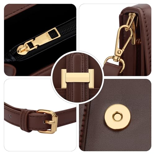 KKXIU Crossbody Bags for Women - Top Handle Purses for Lady, Leather Handbags Shoulder Clutch with Adjustable Shoulder Strap - color: Coffee
