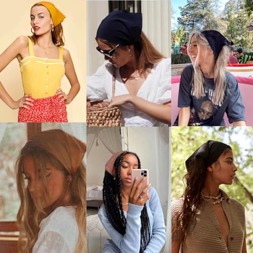 6 Pack Hair Scarf Headband for Women, Elastic Boho Triangle Bandana Head Scarves Hair Accessories