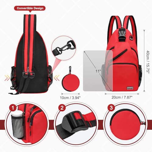 Convertible Sling Bag with Coin Pocket, 11" Tablet Crossbody Mini Backpack with Headphone Jack Casual Pack for Women Men Travel, Red - color: Red, size: Large