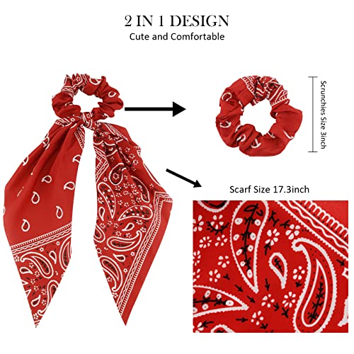 TOBATOBA Paisley Scrunchies with Ribbon Tails, Elastic Ponytail Holders for Women's Hair Accessories