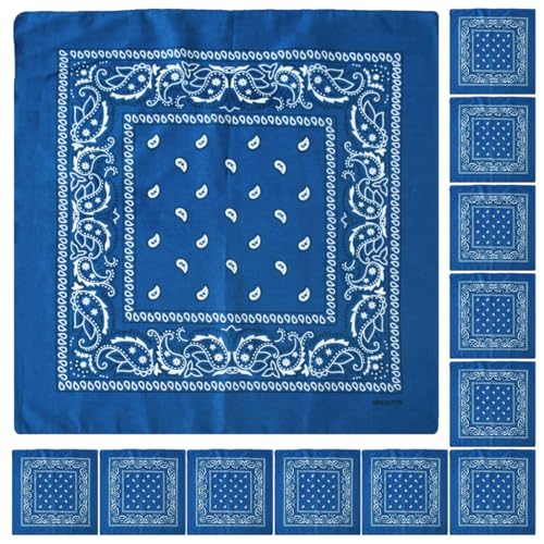 Falari 12 Pack Bandanas Multipurpose Cotton Novelty Paisley Bandana Headband for Cowboy Men Women 22 x 22 - color: Blue