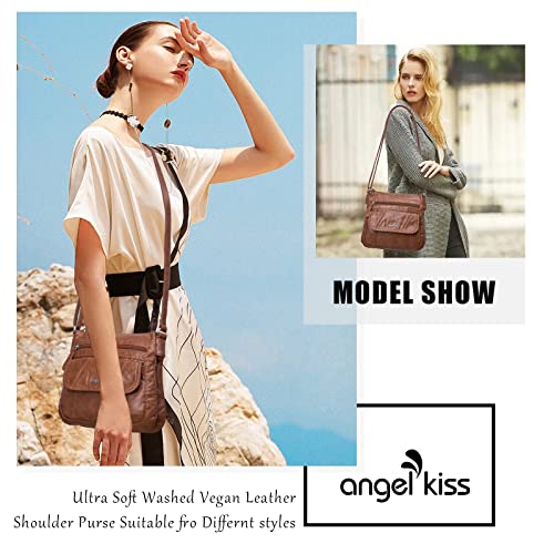 Angelkiss Small Womens Crossbody Bag Leather Shoulder Purse for Women Hobo Bag with Adjustable Shoulder Strap - color: Brown