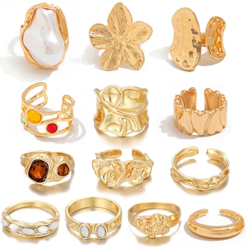 CHICUTIE Gold Knuckle Rings Set For Women Stackable Joint Finger Midi Rings Dainty Cubic Crystal Zirconia Hollow Twist Cute Pack Jewelry Gift - style: 13PCS GOLD