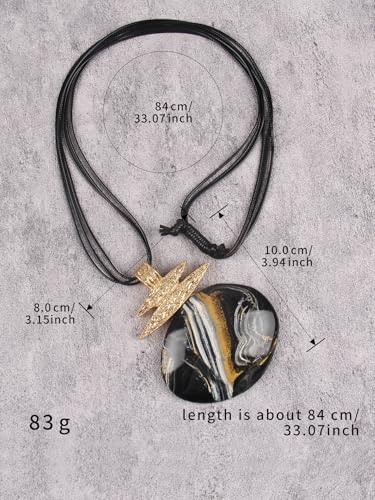 GelConnie Long Necklaces for Women Boho Large Pendant Necklace Casual Bohemian Brown Leather Choker Sweater Circle Statement Stone Necklace - style: Big Pendant Necklace