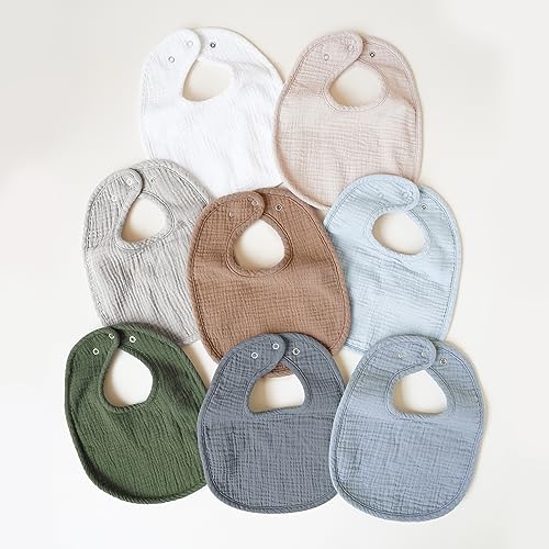 Konssy Muslin Baby Bibs 8 Pack Baby Bandana Drool Bibs Cotton for Unisex Boys and Girls, Soft Absorbent Set for Teething and Drooling - color: Grey
