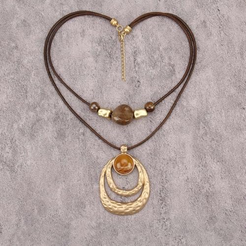 GelConnie Boho Necklaces for Women Cowgirl Necklace Stone Leather Cord Pendant Necklaces With Beads Long vintage Layered Choker Necklace - style: Brown Boho Necklace