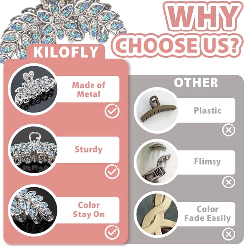 kilofly 3pc Vintage Crystal Hair Claw Clips Long Thick Hair Metal Clamps - color: Large+Large+Medium