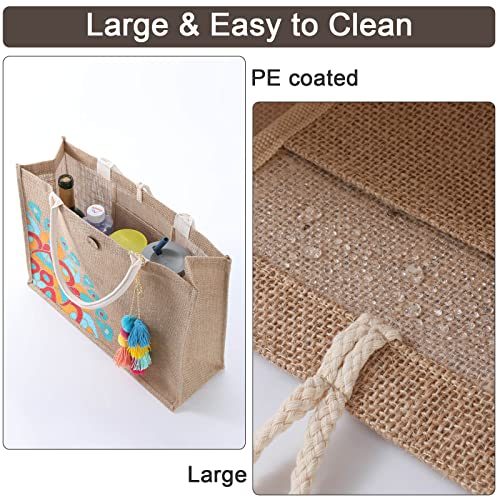 itgowisa Jute Beach Bag for Women, Burlap Beach Tote Bag with Tassel Pocket, Summer Gift for Vacation, Pool, Cruise & Grocery | Jute material - color: Colorful Tassel