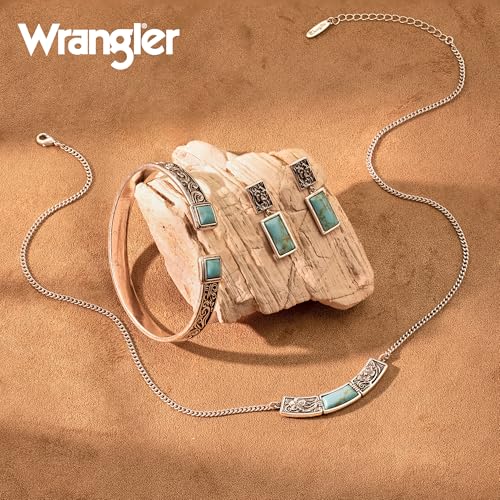 Montana West Wrangler Cuff Bracelet for Women Western Turquoise Adjustable Open Bangle Silver Plated Carved Floral Cowgirl Country Jewelry - color: 3pcs-Turquoise