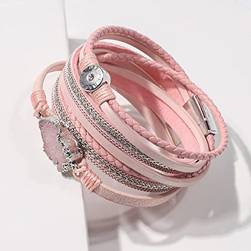 Artilady Leather Wrap Bracelets for Women - Pearl Bracelets Handmade Clasp Bangle Bracelet with Beads Jewelry Gift for Women and Mother - style: Pink