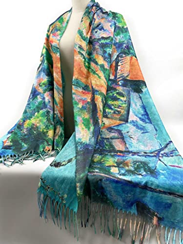 VENVSBEE Reversible Scarf Soft Large Shawl Wrap Blanket Double Sided Art Print Warm Pashmina Stoles Klimt Van Gogh Gifts - color: Art 03