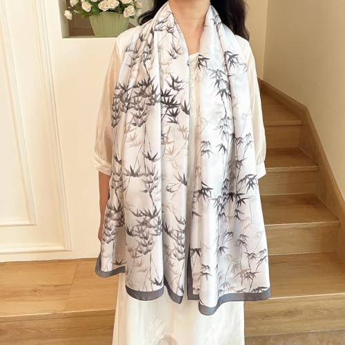 Long Silk Like Scarf Lightweight Satin Scarves Large Sunscreen Shawl Wrap for Women - color: 025.bamboo Grey