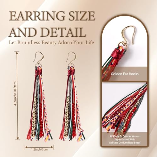 Bohemian Dangle Earrings for Women with Long Tassel Design Drop Earrings - style: Boho-tassel-2pcs