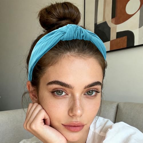 YISSION Wide Knotted Headbands for Women Non Slip Head Band Blue Headband Fashion Top Knot Hairband Hair Accessories for Women Girls - color: Blue