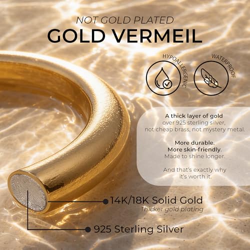 MIONZA 18K Gold Vermeil Personalized Bangle Bracelet for Women, Custom Engraved Cuff with Personal Text