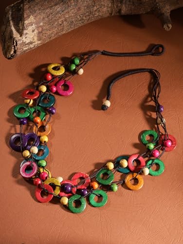 MINACHI Colorful Irregular Beaded Long Necklace, Coated Reflective Glass Beads, Bohemian Vintage Chunky Costume Jewelry for Women - style: Necklace NECK.009
