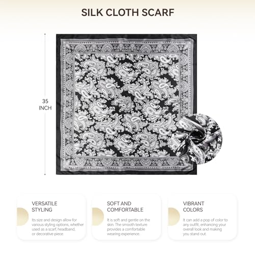 Head Scarf for Women Hair - 2 Pack 35" Square Satin Scarf, Silk Hair Scarf for Women Head Wrap for Sleeping - color: Brown & Black