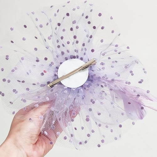 Fascinators Hat Pearl Earrings Necklace Bracelets Gloves 1920s Headband Hair Clips Women Flower Mesh Feather Headpiece Headwear Halloween Carnival Cocktail Wedding Tea Party Accessories Purple - color: Light Purple