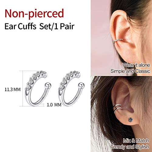 ChicSilver 925 Sterling Silver Ear Cuff Earrings Non Piercing Clip on Cartilage Cuff Earrings for Women - style: K: CZ Cuff