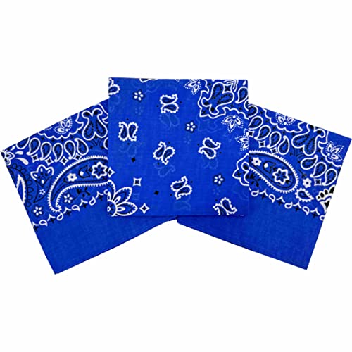 Bandanas for Women and Men，3 Pack Super Soft Thin 60s Preium Cotton 22 inch Handkerchiefs - color: 3 Pack-royal Blue