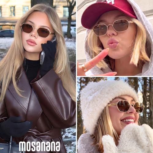 mosanana Trendy Retro Hexagon Sunglasses for Women Metal MS52593 - color: C4 Black/Brown