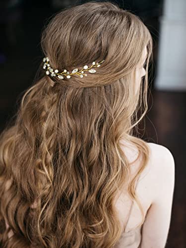 Jakawin Bride Pearl Wedding Hair Vine Rhinestone Hair Piece Crystal Bridal Hair Accessories for Women HV192 (3 Gold) - color: 3 Gold