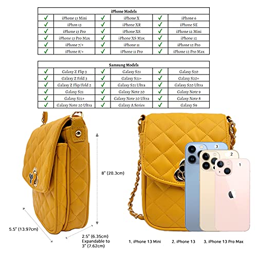 Phone Crossbody Bags for Women Small Vegan Leather Mini Shoulder Wallet Card Quilted Purse - color: C - Yellow & Gold