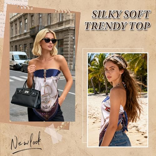 Large Square Head Scarf Bandana - 35" Satin Hair Scarf for Women Like Silk Scarf Fashion Hair Wrapping - color: Equestrian Chain(blue), size: 35IN*35IN