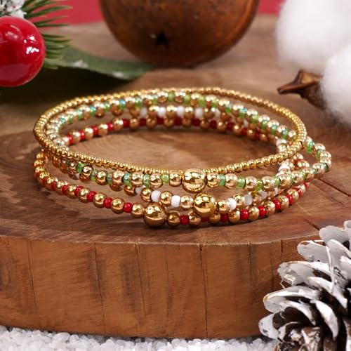 Matching Bracelets for Couple,Gold Silver Beaded Heart Couples Bracelets,Raomantic Relationship Promise Jewelry Gifts for Her - color: Christmas1