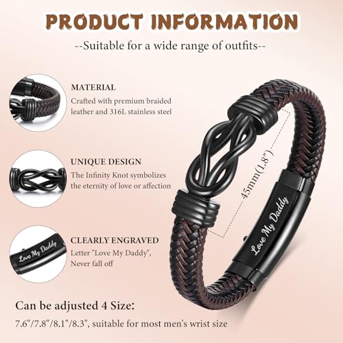 MEALGUET Men's Bracelets Gifts for Men - Brown Braided Leather Infinity Knot Bracelets Engraved Love Massage for Son Man Husband Boyfriend, Mens Bracelet Jewelry Gift for Birthday Valentine's - style: to my daddy from son