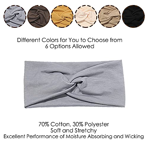 Artilady 6 Pack Wide Boho Headbands for Women - Soft Yoga Elastic Hair Bands for Girls Workout Running Sport Headwrap Non-slip Breathable (Solid) - color: 6pcs Solid