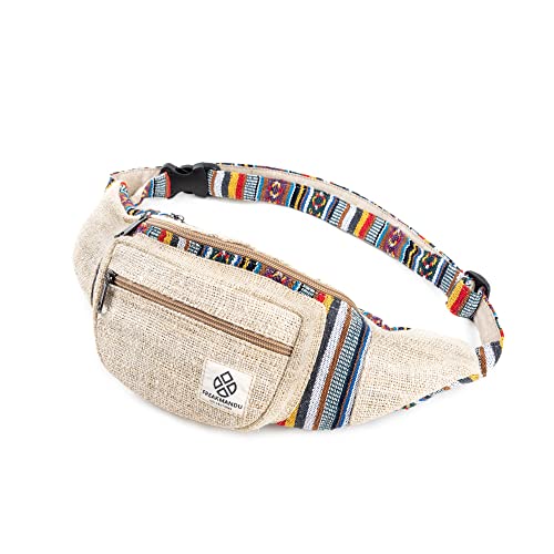 Freakmandu Eco-Friendly Boho Hippie Style Hemp Fanny Pack Hip Waist Bag for Hiking Running Jogging (Beatnik) - color: Beatnik