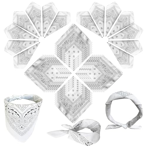 ILHSTY 60 Pcs Women Men Paisley Bandanas Bulk Unisex Bandanas Head Cowboy Scarf Necktie handkerchief Party Supplies - color: White