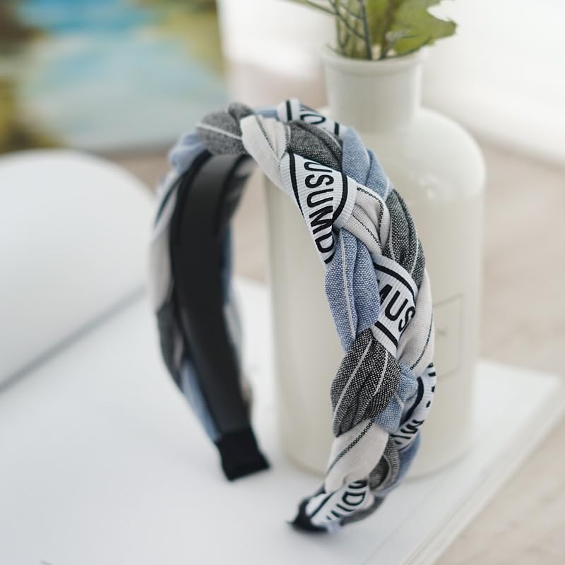 Braided Headband for Women-Vintage Fabric High Crown Headband with Non-Slip Teeth, Cute Boho Knotted Hair Band for Women & Teens (22-Grey Blue, One Size) - color: 22-Grey Blue