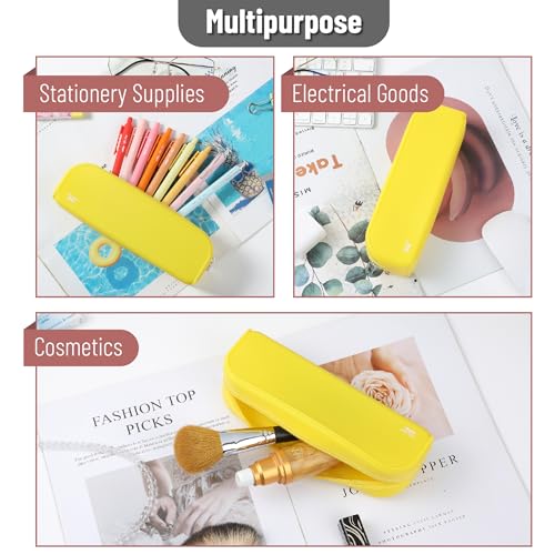Mr. Pen- Silicone Pencil Case, Aesthetic Pencil Bag for Women, Makeup Pouch | Multifunctional Pouch for Stationery, Cosmetics and Electrical Goods Storage - color: Yellow