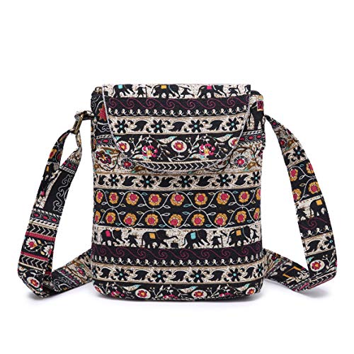 OPQRSTU Women's Retro Small Size Canvas Shoulder Bag Hippie Boho Crossbody Handbag - color: Brown