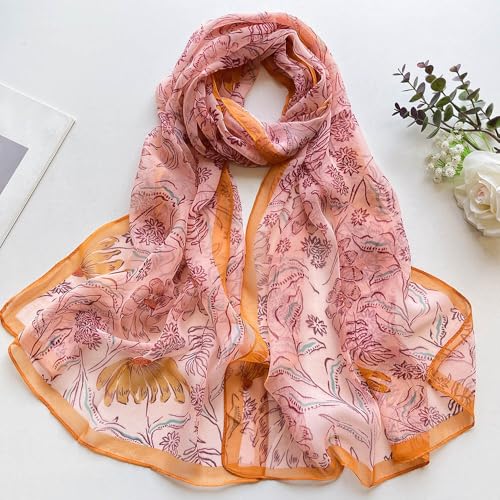 MINIDORA Lightweight Scarves for Women Elegant Floral Pattern Scarf Shawls Sunscreen Head Shawls - color: Style 13-pink