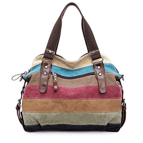 Canvas Handbag Multi-Color Striped Lattice Cross Body Shoulder Purse Bag Tote-Handbag for Women | Striped - style: Multi Color D