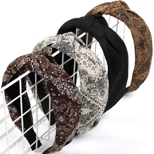 Huachi Headbands for Women Non Slip Fashion Womens Headbands Knoteed - Cute Boho Hair Accessories for Women Designer Print 4PCS - color: Boho print headbansd
