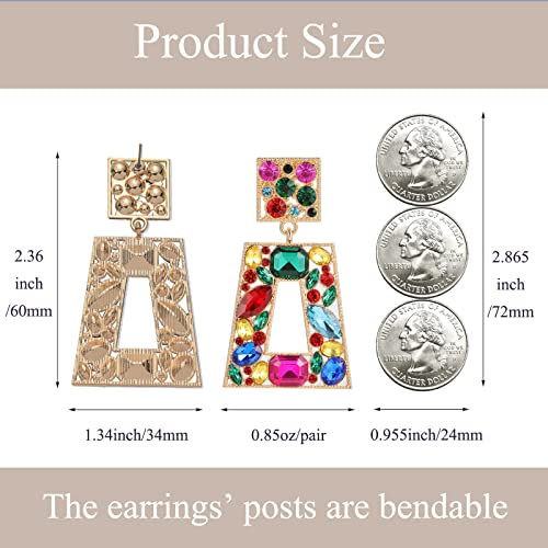 Rhinestone Rectangle Statement Earrings Colorful Crystal Geometric Drop Dangle Earrings for Women Prom Party - color: colorful