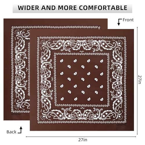 Extra Large Bandana 27” x 27”,100% Cotton bandana for Men and Women，Multi-Purpose Scarf Headbands ，Head Scarfs - color: Brown/Navy Blue