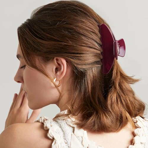 MAORULU Cute Claw Clip for Women – 4.3'' Large Acetate Hair Clips for Thick Thin Curly Long Hair, Durable Hair Clamps Non-slip Jaw Clip, Strong Hold, Stylish French Design (Wine Red) - color: Wine Red